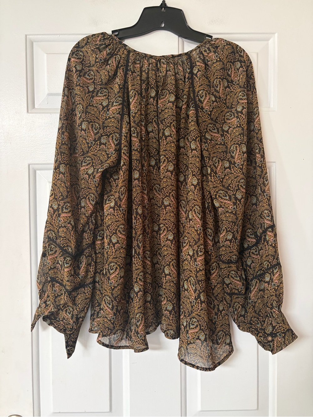 Scotch & Soda Black Paisley Long Sleeve Peasant Blouse Boho Size large. - Picture 7 of 12
